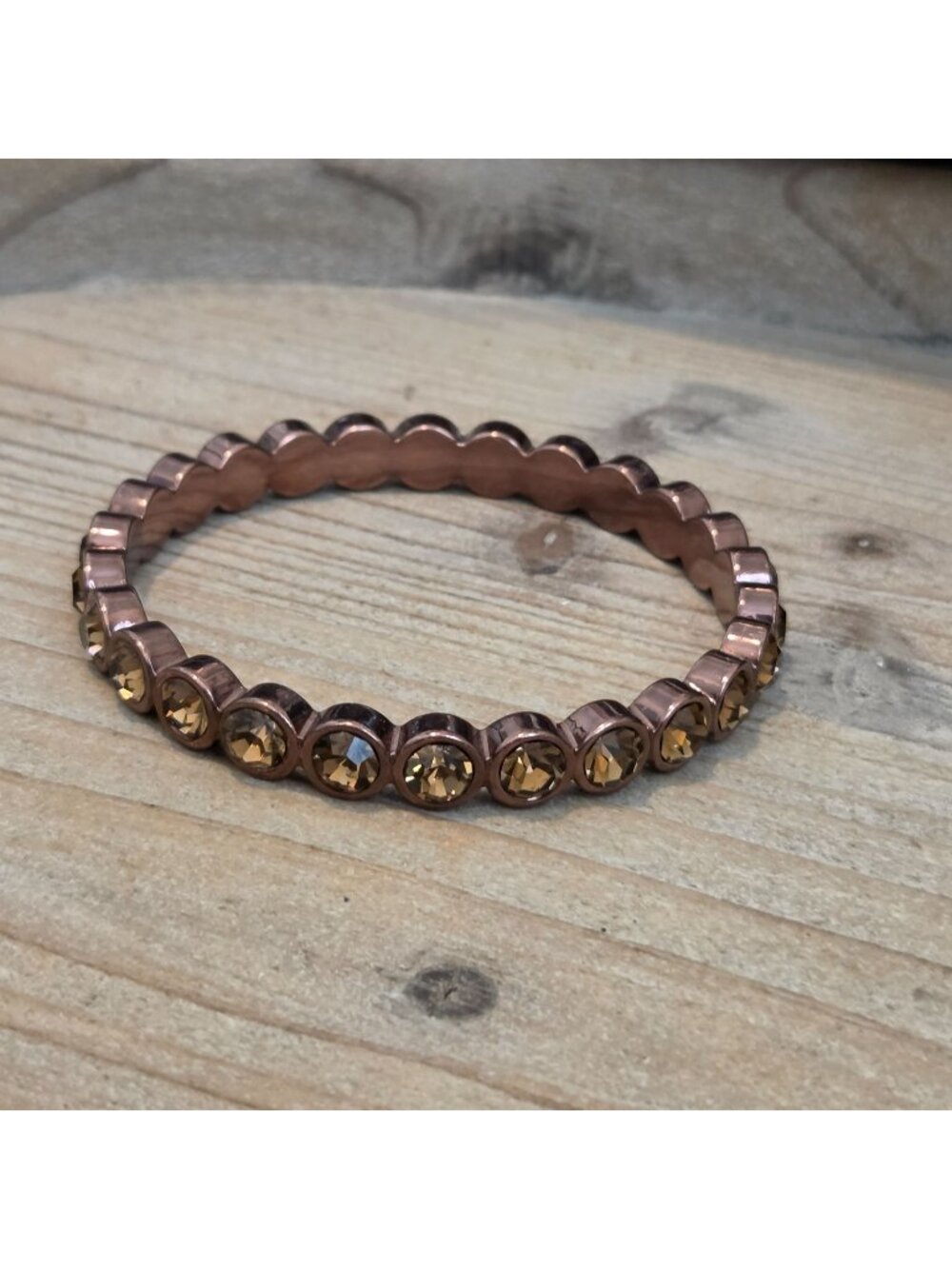 RJ Graziano Rose Gold Tone CZ Stone Inlay 7" Bangle Bracelet